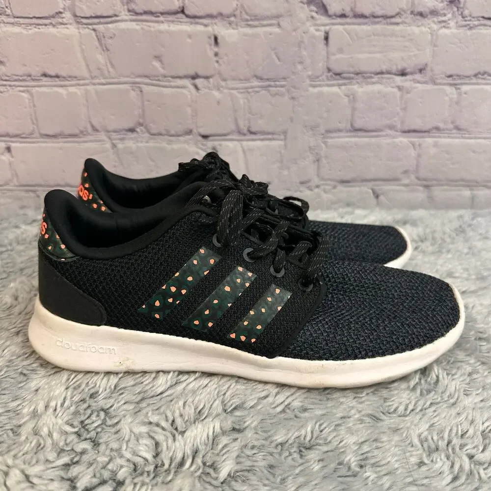 Adidas Cloudfoam QT Racer Shoes Black Coral Animal Print Women's Size 7